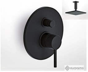 Eurorama TONDA Μίκτης εντοιχισμού 2 εξόδων με εκτροπέα &amp; Ανακλινόμενη κεφαλή 20x20εκ &amp; μπράτσο οροφής 10εκ Black Matt