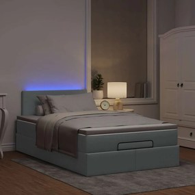 vidaXL Οθωμανικό κρεβάτι με στρώμα &amp; LEDs Ανοιχτό γκρι Ύφασμα