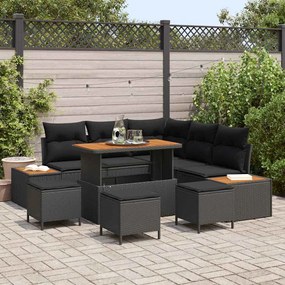 vidaXL Σετ Καναπέ Κήπου με μαξιλάρι 9 pcs Μαύρο Πολυ ράταν