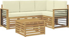 vidaXL Σειρά Καναπέ Εξωτερικού 5 pcs Λευκό και Κρεμ Πολυεστέρας