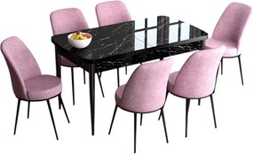Extendable Dining Table &amp; Chairs Set (7 Pieces) Han - Black Marble, Pink Black Marble
Pink