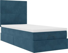 VidaXL Οθωμανικό κρεβάτι με στρώματα & LEDs Σκούρο μπλε Βελούδο