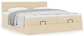 vidaXL Οθωμανικό κρεβάτι με στρώματα Κρέμα 180x200cm ύφασμα
