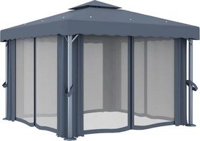 vidaXL Κιόσκι με Κουρτίνα και Φωτάκια LED Ανθρακί 3 x 3 μ.