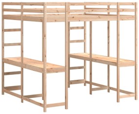 vidaXL Κρεβάτι Υπερυψωμένο Γραφείο/Σκάλα 140x200 εκ. Μασίφ Ξύλο Πεύκου