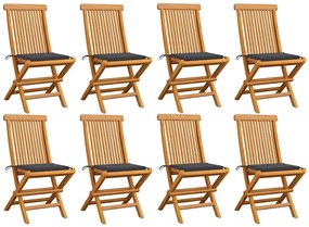 vidaXL Καρέκλες Κήπου 8 τεμ. από Μασίφ Ξύλο Teak με Ανθρακί Μαξιλάρια