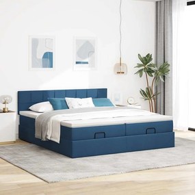 vidaXL Οθωμανικό κρεβάτι με στρώματα &amp; LEDs Μπλε 180x200cm ύφασμα