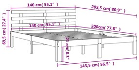 Σκελετός Κρεβατιού Χωρίς Στρώμα Καφέ 140x200 Μασίφ Ξύλο Πεύκου - Καφέ