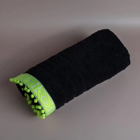 Πετσέτα Θαλάσσης Plain Neon Black-Green White Fabric Θαλάσσης 100x150cm 100% Βαμβάκι