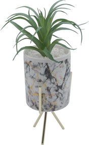Τεχνητό Φυτό σε Κεραμικό Γλαστράκι και Μεταλλική Χρυσή Βάση 8x26cm - Γκρι