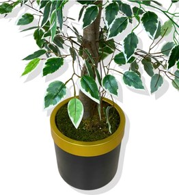 Stewehome Τεχνητό δέντρο Ficus με χρυσή γωνιακή γλάστρα Πολύχρωμο 30x25x151 cm