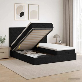 vidaXL Κρεβάτι Ottoman με Στρώμα και LED Μαύρο 180 x 200 cm Ύφασμα