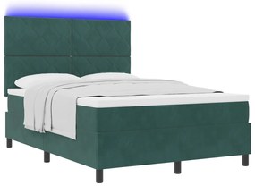 vidaXL Κρεβάτι με Στρώμα & LED  Σκούρο Πράσινο 140x190 εκ. Βελούδινο