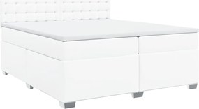 vidaXL Κρεβάτι Boxspring με Στρώμα Λευκό 200x200 εκ. Συνθετικό Δέρμα