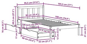 ΣΚΕΛΕΤΟΣ ΚΡΕΒΑΤΙΟΥ ΧΩΡΙΣ ΣΤΡΩΜΑ 90X190 ΕΚ ΜΑΣΙΦ ΞΥΛΟ ΠΕΥΚΟΥ 3301461