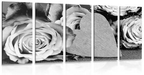 Τριαντάφυλλα Αγίου Βαλεντίνου 5 τμημάτων εικόνας σε ασπρόμαυρο - 100x50