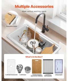 VEVOR 33in Farmhouse Sink Topmount Undermount Kitchen Single Bowl Basin Fireclay