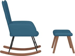 vidaXL Πολυθρόνα Κουνιστή Μπλε Βελούδινη με Σκαμπό