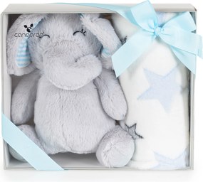 Baby blanket 90/75 cm with toy Elephant blue