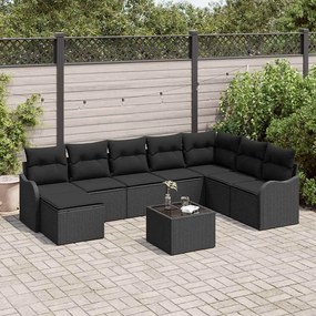 vidaXL Σετ Καναπέ Κήπου με μαξιλάρι 9 pcs Μαύρο Πολυ ράταν