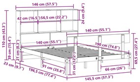 Κρεβάτι Βιβλιοθήκη Χωρίς Στρώμα 140x190 εκ Μασίφ Ξύλο Πεύκου - Καφέ