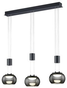 Κρεμαστό Φωτιστικό Black Mat 82xH150cm LED 3x8w 3x900lm 3000K Switch Dimmer Trio Lighting Madison 342010332