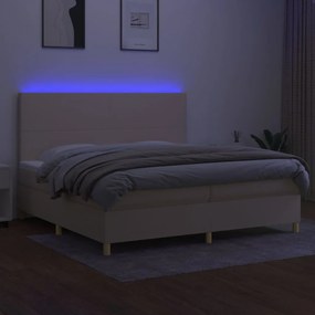 Κρεβάτι Boxspring με Στρώμα &amp; LED Κρεμ 200x200 εκ. Υφασμάτινο - Κρεμ