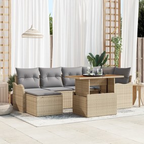 vidaXL Σετ 7 τεμαχίων καναπέ κήπου με μαξιλάρια Μπεζ Πολυ-ρατάν Ακακία