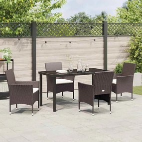 vidaXL Σέτ φαγητού για κήπο με μαξιλάρι 5 pcs Καφέ Πολυ ράταν