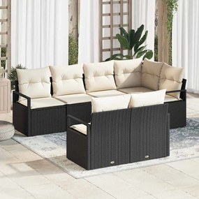 vidaXL Σετ Καναπέ Κήπου 7 pcs Μαύρο, Κρέμα Πολυ rattan, βαμμένο ατσάλι
