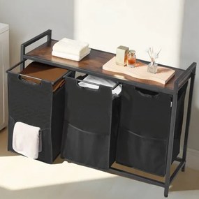 VEVOR 3 Section Laundry Sorter with Pull-Out Bags Metal Frame &amp; Wooden Tabletop