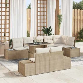 vidaXL Σετ Καναπέ Κήπου με αποθήκευση 9 pcs Μπεζ Πολυ ράταν