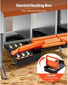 VEVOR Chicken Nesting Boxes, 3 Compartments, with Support Legs, Easy Egg Collection, Galvanized Steel and High-Strength Plastic, Roll Away Nesting Boxes for Chickens and Hens Laying Eggs, Orange