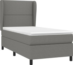 vidaXL Κρεβάτι Boxspring με Στρώμα Σκούρο Γκρι 90x190 εκ. Υφασμάτινο