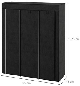 HOMCOM Υφασμάτινη ντουλάπα, λύση αποθήκευσης, 8 ράφια, 2 ράγες ρούχων, μαύρο