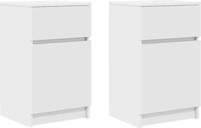 vidaXL Κομοδίνα 2 τεμ. Λευκά 39x35x65 εκ. από Επεξεργασμένο Ξύλο