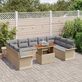 vidaXL Σετ Καναπέ Κήπου με αποθήκευση 10 pcs Μπεζ Πολυ ράταν