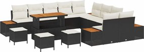 vidaXL Σετ Καναπέ Κήπου με μαξιλάρι 14 pcs Μαύρο Πολυ ράταν