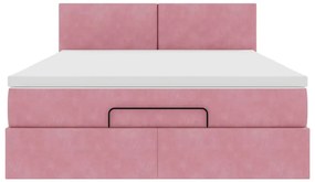 vidaXL Οθωμανικό κρεβάτι με στρώμα ροζ 140x190cm Βελούδο