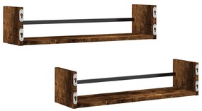 vidaXL Ράφια Τοίχου με Μπάρα 2 τεμ. Καπνιστή Δρυς 60 x 16 x 14 εκ.