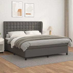 Κρεβάτι Boxspring με Στρώμα Γκρι 160x200εκ. από Συνθετικό Δέρμα - Γκρι