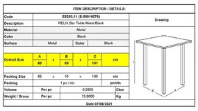 Τραπέζι RELIX  BAR 60x60 Μαύρο