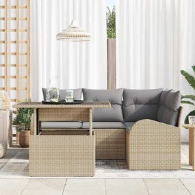 vidaXL Σετ Καναπέ Κήπου 5 Τεμαχίων με Μαξιλάρια σε Μπεζ Πολυ-Ράφτ