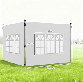 Σετ 2 πλαϊνά για κιόσκι 3x3/3x4 m, πλαϊνός τοίχος με παράθυρο, αδιάβροχο λευκό