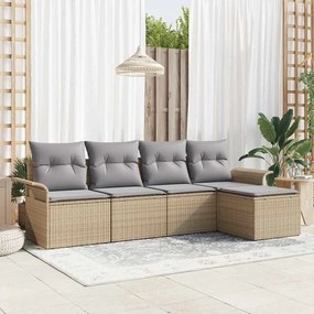 vidaXL Σετ καναπέ κήπου 5 τεμαχίων με μαξιλάρια - μπεζ πολυ ράτταν