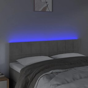 Κεφαλάρι Κρεβατιού LED Ανοιχτό Γκρι 144x5x78/88 εκ. Βελούδινο - Γκρι