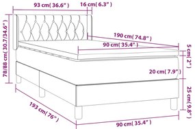 vidaXL Κρεβάτι Boxspring με Στρώμα Σκούρο Γκρι 90x190 εκ. Υφασμάτινο