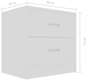 vidaXL Κομοδίνο Λευκό 40 x 30 x 40 εκ. από Επεξ. Ξύλο