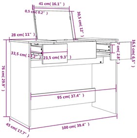 Μπουντουάρ με Καθρέφτη Καπνιστή Δρυς 100x45x76 εκ. - Καφέ