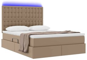 vidaXL Κρεβάτι με αποθηκευτικό χώρο και LED Καπουτσίνο 140 x 200 cm